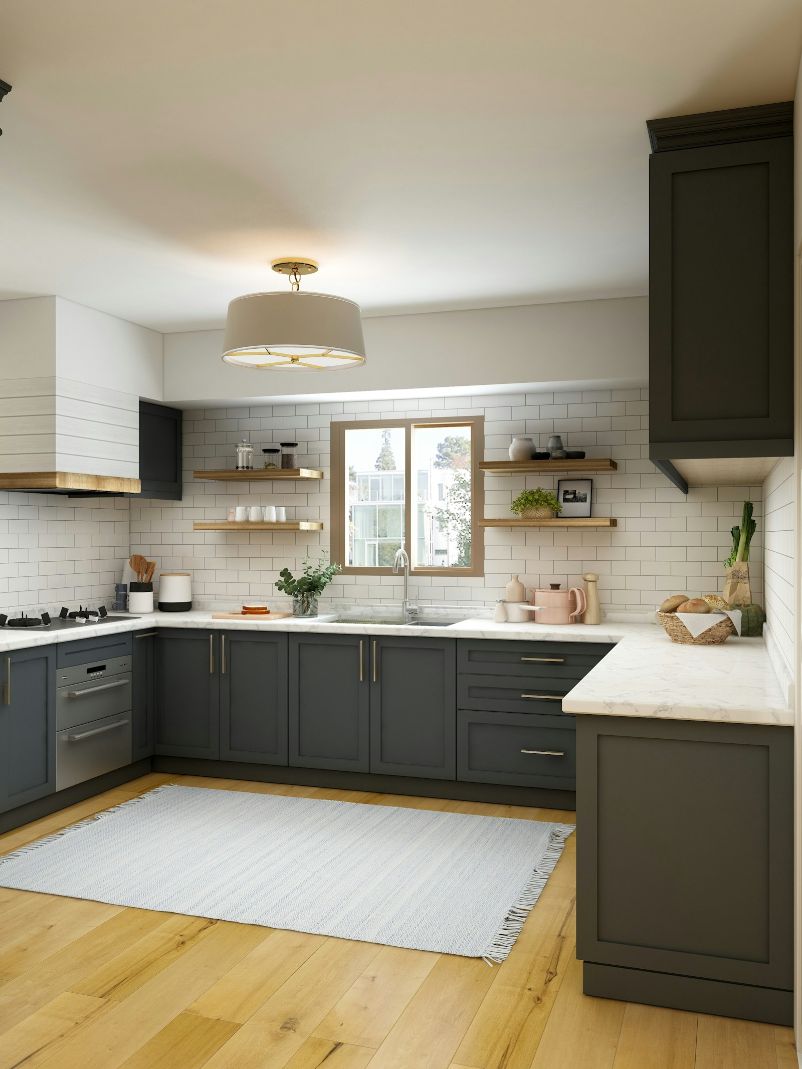 Kitchen before respraying — faded, dated finish